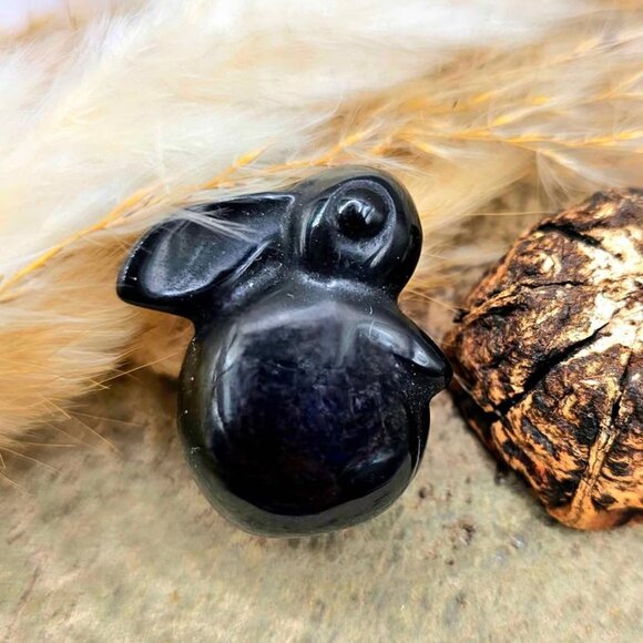 Nature Obsidian Hand Carved Bunny Decor Figure - Picture 6 of 10